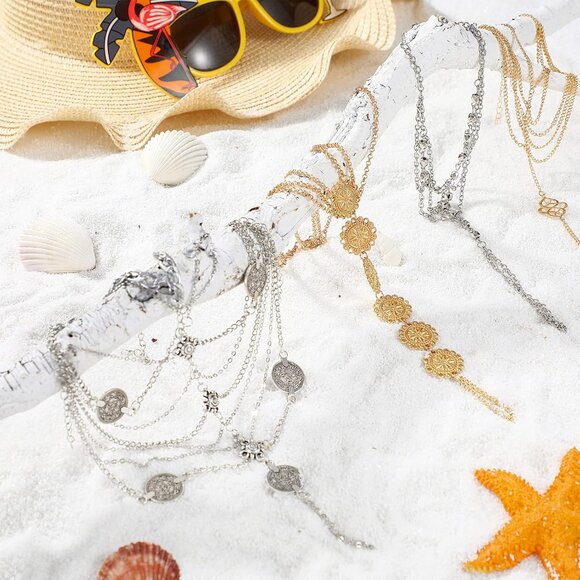 Barefoot Foot Sandals Metal Summer Beach Anklets 4 Pairs for Women - Picture 8 of 8